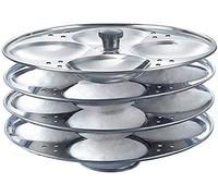 Stainless Steel 4 Rack Idli Stand, Idli Maker - Indian Idli (Rice Cake) Steamer, Makes 16 Idlis., Silver