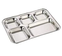 Stainless Steel 5 Compartment Plate Rectangular Shaped Food Divided Compartment Thali, Mess Tray, Heavy Duty Stainless Steel Plates, for Daily Use Kids Lunch/Dinner Plates by Khandekar