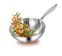 Stainless Steel 5-Ply Clad Wok for Induction Cooktops, Flat Bottom Stir Fry Pan with Riveted Handle, Even Heating for Everyday Home Cooking, 20cm Size