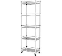 Stainless Steel 5Tier Kitchen Shelf HeavyDuty Metal Work Table Organizer with Wheels 50 x 19.5 x 150 cm Durable Kitchen Rack for Storage and Display