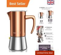 Stainless Steel 6 Cup Moka Pot in Copper - Italian Coffee Maker for All Stoves