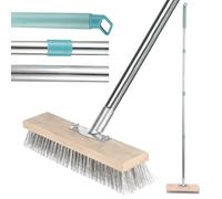 Stainless Steel 60 Inch Wire Broom with Long Handle and 30CM Brush Head - 45° Tilt Stiff Metal Bristle Outdoor Floor Scrub Brush for Deck, Garden, Pool (30x160CM)
