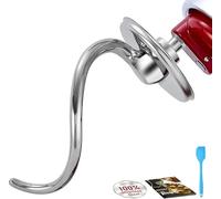 Stainless Steel 6qt Smooth Spiral Dough Hook Attachment Perfectly Fits KitchenAid 5-6qt Bowl-Lift Stand Mixers, Uncoated Dough Hook Anti-Oxidation, Dishwasher Safe, Spatula&Recipes