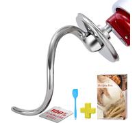 Stainless Steel 6qt Smooth Spiral Dough Hook Attachment Perfectly Fits KitchenAid 5-6qt Bowl-Lift Stand Mixers, Uncoated Dough Hook Anti-Oxidation, Dishwasher Safe, Spatula&Recipes