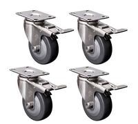 Stainless Steel 7.6 cm Roulette Plate Heavy Duty 70 kg Load Capacity with BrakeSet of 4 Ideal for Furniture Trolleys and Equipment Mobility