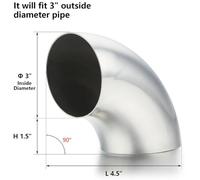 Stainless Steel 90 Degree Bend Elbow Pipe for Automotive Exhaust Systems 2/2.5/3 Inch Weldable U-Bend Fitting Polished 304 Ss Tube for Repair and Custom Piping