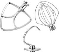 Stainless Steel Accessories 3 Piece Kit for KitchenAid 4.5 and 5 Quart Tilt-Head Stand Mixers, Includes 4.5-5QT Flat Beater, Dough Hook, K45WW 6-Wire Whisk for Kitchen Aid Attachments