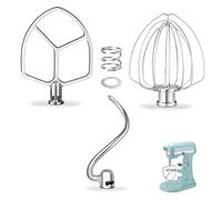 Stainless Steel Accessories for KitchenAid 5.5-6 QT Bowl-Lift Stand Mixer, Includes 6 Wire Whisk, Flat Beater, Dough Hook Replacement, Fits for KP26, KL26, KB26, KSM55/60