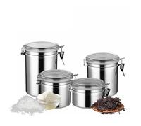 Stainless Steel Airtight Canister Set,Canisters Sets For The Kitchen With Clear Lid And Locking Clamp, Containers Sets For Kitchen Counter For Sugar, Flour, Tea, Coffee, Cookie, Snacks,Spicesen (4PCS)