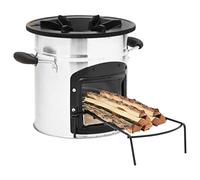Stainless Steel and Cast Iron Camping Stove 45.5 x 33 x 25.5 cm with Extendable Shelf and Handles for Outdoor Fireplace, Wood, Pellet, Patio, Garden, Warmth and Cosy Atmosphere