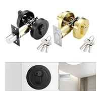 Stainless Steel and Copper Single-Sided Door Lock with Key and Anti-Theft Solid Lock, for Easy Install for Front Door, Bedroom, Office or Hotel Use, Fits 30-50mm Wi(Gold)