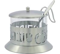 Stainless Steel and Glass Honey Dish with Lid and Spoon