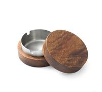 Stainless Steel and Walnut Wood Ash Storage Tray with Lid for Outdoor Use, Windproof and Easy to Clean