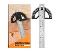 Stainless Steel Angle Ruler, Adjustable Angle Gauge with 0-180 Degrees Measuring Tool for Home Improvement - Black, 8 Inch