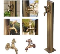 Stainless Steel Antique Outdoor All-Copper Frost-Proof Garden Column Faucet(Squirrel (D),Bottom Water Inlet)