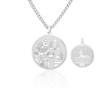 Stainless Steel Anubis Necklace Double Sided Egyptian Pendant Coin Jewelry | Double-sided design: one side shows Anubis heart weighing ritual, the other pyramid guardian scene