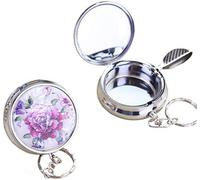Stainless Steel Ashtray, Portable Pocket Ashtray with Key Chain and Cigarette Snuffer, Modern Design, Colored Pattern, 2 Pc Set