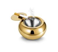 Stainless Steel Ashtray with Lid, Windproof Cigarette & Cigar Ashtray Bin with Holder for Indoor & Outdoor Use- 10CM Gold