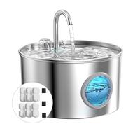 Stainless Steel Automatic Cat Drinker - 2.2 L - Super Silent Water Fountain for Cats and Dogs - with 6 Filters + 3 Sponges