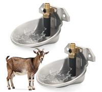Stainless Steel Automatic Goat Waterer Livestock Sheep Water Bowl with Copper Valve and Drain Hole, Automatic Drinking Trough for Goat Sheep Calf Pig Dog (2pcs)