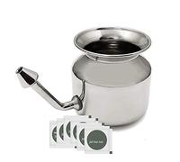 Stainless Steel Ayurvedic Jala Neti Pot for Sinus Congestion with 10 Sachet of Salt Plus (1 Item)