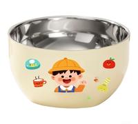 Stainless Steel Baby Feeding Bowl with Suction Base for Stability Double Layer Heat Insulated Kids Bowl Cartoon Pattern Suitable for Various Foods (H)