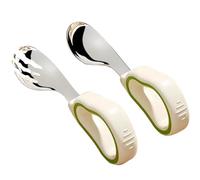 Stainless Steel Baby Fork and Spoon Set,2-Piece Baby Spoon and Fork Set,Baby Toddler First Self Feeding,Toddler Cutlery for Easy Self-Feeding,Weaning Utensils for 1 Year Old and Up (Green)
