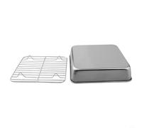 Stainless Steel Baking Pan Having Integrated Cooling Rack - 24 X 24 X 5 Cm Oven Tray for Roasting Turkey Vegetables Cakes Cookies - Dishwasher Safe Rust-Proof Kitchen Bakeware(20CM)