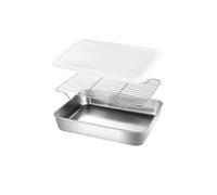 Stainless Steel Baking Pan Tray with Cooling Rack Cover Baking BBQ Pan Tray Plate Oven Rack for Kitchen Cooking Grilling Tool(23x17x5cm)