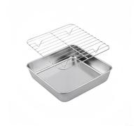 Stainless Steel Baking Pan with Cooling Rack Professional Square Roasting Tray for Turkey Chicken Wings Vegetables Multi-Purpose Kitchen Bakeware Set for Oven Cooking Available in 3 Sizes(20CM)