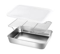 Stainless Steel Baking Pan with Cover Oven Rack Grilling Tool for BBQ and Refrigerator Storage Stainless Steel Baking Pan Tray Cooling Rack Cover