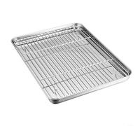 Stainless Steel Baking Sheet and Rack Set, 430 Grade Oven Tray with Cooling Grid for Roasting Cookies Vegetables, Silver 23x17cm(26 * 20 * 2.5cm)
