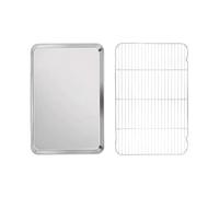 Stainless Steel Baking Sheet Cookie Pan with Cooling Rack Metal Bakery Quarter Sheet Pan Nonstick Jelly Roll Pan for Oven for Biscuits(Medium pan and Rack)