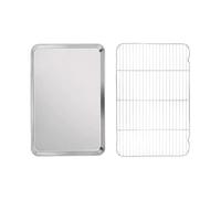 Stainless Steel Baking Sheet Pan with Cooling Rack Metal Bakery Quarter Sheet Pan Nonstick Jelly Roll Pan for Oven for Biscuits(Medium pan and Rack)
