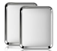 Stainless Steel Baking Sheet Set, 2 Pcs Cookie Sheet Pan Baking Trays for Oven, Non Stick and Heavy Duty and Easy Clean, 10.43 x 8.07 x 1 Inch