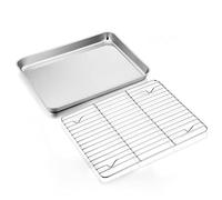 Stainless Steel Baking Sheet with Rack Set, E-far 12.4”x9.7” Cookie Sheet Broiling Pan for Oven, Rimmed Metal Tray with Wire Rack for Cooking/Baking/Cooling/Bacon, Non-Toxic & Dishwasher Safe
