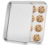 Stainless Steel Baking Sheets Set of 2, Leonyo Quarter 9IN x 13IN Stainless Steel Cookie Sheets for Baking, 1IN Deep Metal Toaster Oven Pan Tray for Oven, Dishwasher Safe