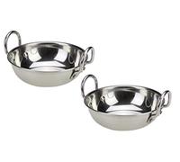 Stainless Steel Balti Dish with Handles Indian Curry Serving Dish Bowl Stainless Steel Karahi Kadai Kadhai Deep Frying Cooking Serving Pot Pan Deep Curry Pan (2, 14.5cm /5.7")
