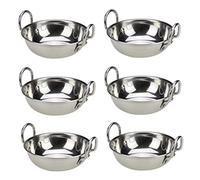 Stainless Steel Balti Dish with Handles Indian Curry Serving Dish Bowl Stainless Steel Karahi Kadai Kadhai Deep Frying Cooking Serving Pot Pan Deep Curry Pan (6, 15.5cm /6.2")