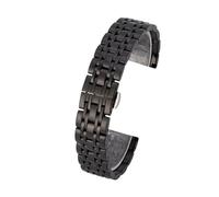 Stainless Steel Band 13mm 15mm 17mm 19mm 21mm 23mm Men's Business Watch Strap(Black,15mm)