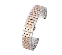 Stainless Steel Band 13mm 15mm 17mm 19mm 21mm 23mm Men's Business Watch Strap(Silver-Rose Gold,21mm)