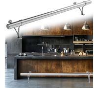 Stainless Steel Bar Foot Rail with Brackets, Gold Foot Rest for Kitchen Island/Restaurant/Home, Industrial Pipe Bar Foot Rail Floor Standing Mount(Silver,290cm/9.5ft)