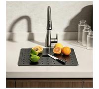 Stainless Steel Bar Kitchen Sink with Detachable Cutting Board Cover, Multifunction Hidden Sink with Faucet, X Drainage & Overflow, Space Saving Prep Sink for Small Kitchen RV(Black-Gray#1,38x30cm)