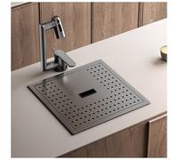 Stainless Steel Bar Kitchen Sink with Detachable Cutting Board Cover, Multifunction Hidden Sink with Faucet, X Drainage & Overflow, Space Saving Prep Sink for Small Kitchen RV(Black-Gray#2,38x30cm)