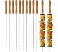 Stainless Steel Barbeque Skewers Set Rounded/Square BBQ Sticks with Wooden Handle Reusable Metal Kabab Grill Tool for Outdoor Tandoor Kebab Grilling (Pack of 12)
