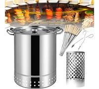 Stainless Steel Barrel Grill - Vertical Charcoal Smoker & BBQ Portable Camping Rack Hanging Stove for Outdoor Barbecue Perfect for Tailgating & Picnics