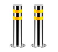 Stainless steel barrier post, safety bollard with strips, industrial, reflective guide, for garages, parking lots, zebra crossings