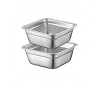 Stainless Steel Basin Square Container Wash Bowl Flat Bottom Metal Holder Open Top Suitable for Kitchen Laundry Room, 20cm