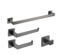 Stainless Steel Bathroom Accessories Set - Towel Rack Toilet Paper Holder Bathrobe Hook Hand Towel Holder Toothbrush Holder - Gunmetal Finish