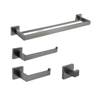 Stainless Steel Bathroom Accessory Set - Towel Rack Toilet Paper Holder Bathrobe Hook Hand Towel Holder & Toothbrush Holder Gunmetal Finish